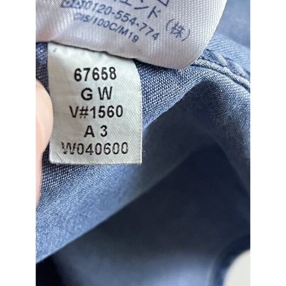 Vtg LANDS END Denim Jean Light Blue Chambray Casual Button Down Shirt 16.5 Large - Picture 4 of 12